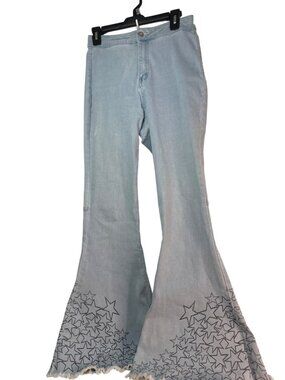 Anna-Kaci Women's Light Wash Bootcut Jeans Size M Star Hem Y2K VTG 2000's Preppy